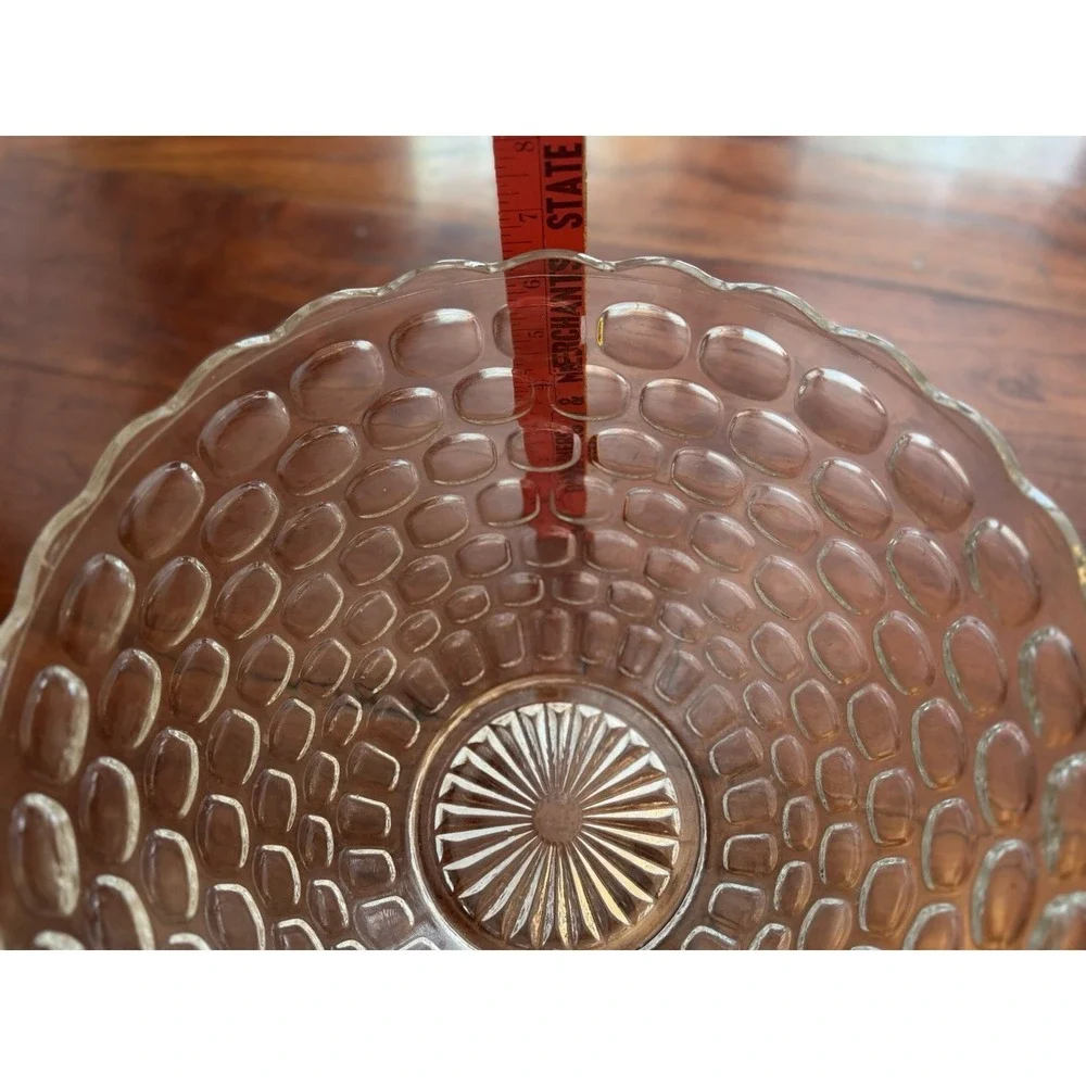 Vintage Federal Glass Yorktown Punch Bowl Clear Colonial Thumbprint Scalloped